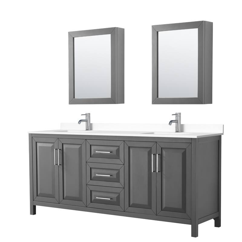 Wyndham Collection Daria 80" Free Standing Double Basin Vanity Set - Dark Gray / White Cultured Marble Top / Polished