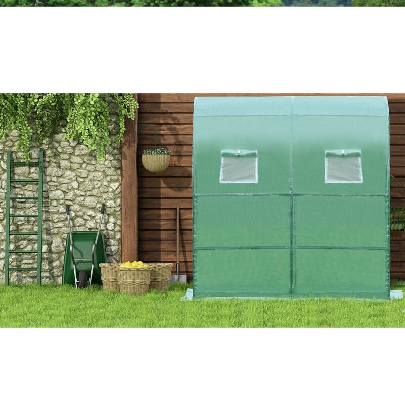 Aoodor 6.7' x 3.3' x 7.2' Lean-to Walk-in Greenhouse with Shelf and Durable PE Cover, Outdoor Garden House - 6.3 x 3.3 x 7.2 ft