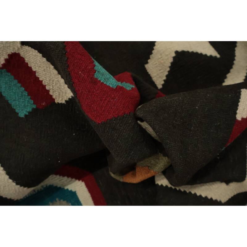 Hand Woven Oriental 100% Wool Carpet Southwestern Modern Black Kilim Area Rug - 9' 11'' X 6' 9''