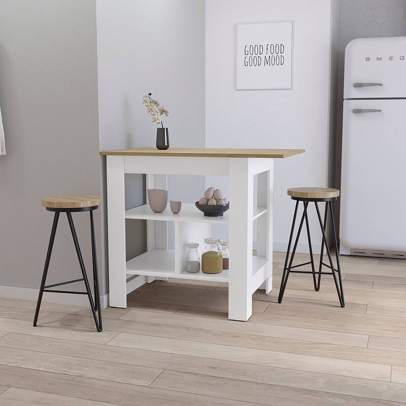 Lisbon Kitchen Island, 3-Tier Shelf and Large Workstation