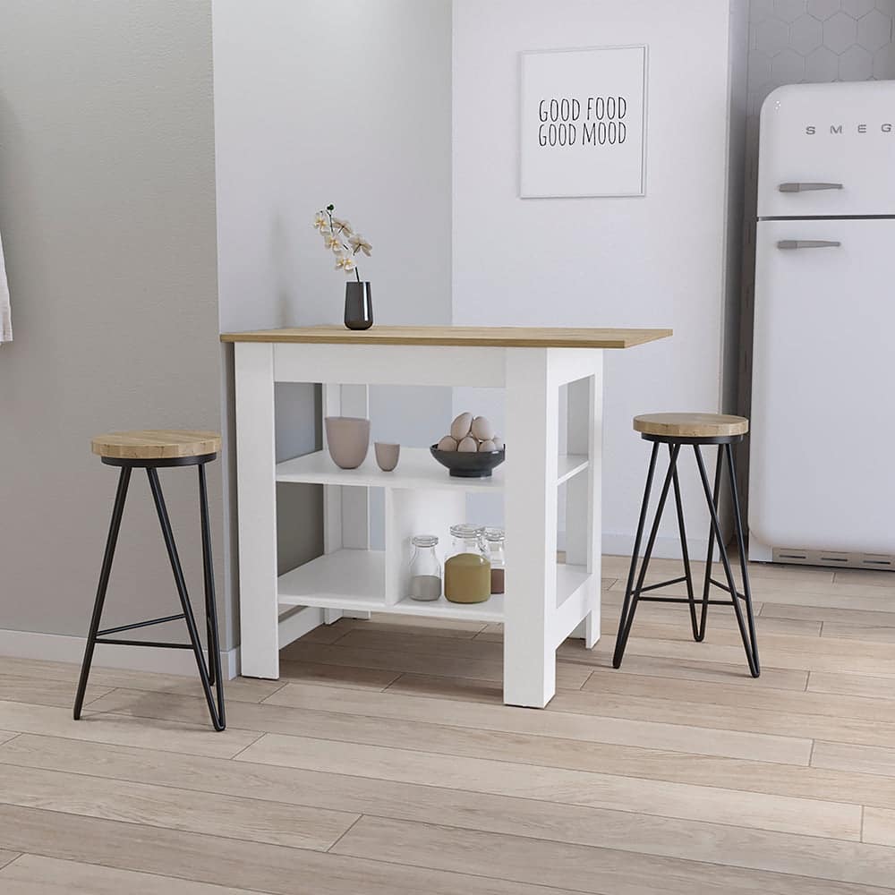 Lisbon Kitchen Island, 3-Tier Shelf and Large Workstation