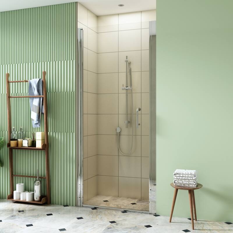 TOOLKISS Pivot Swing Frameless Shower Door with Safey Clear Glass