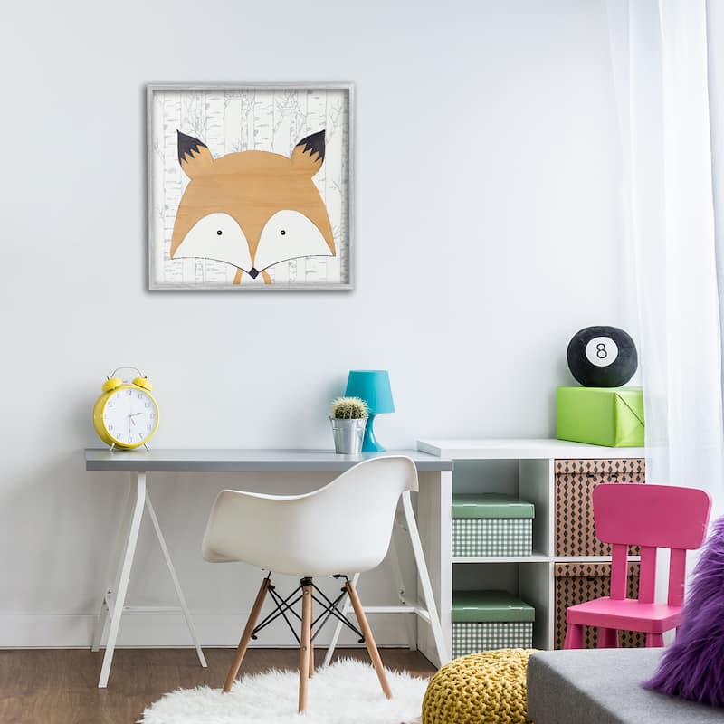 Stupell Whimsical Fox on Birch Framed Giclee Art Design By Kim Allen