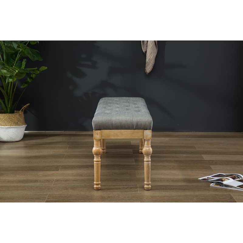 Habit Solid Wood Button Tufted Dining Bench, Grey