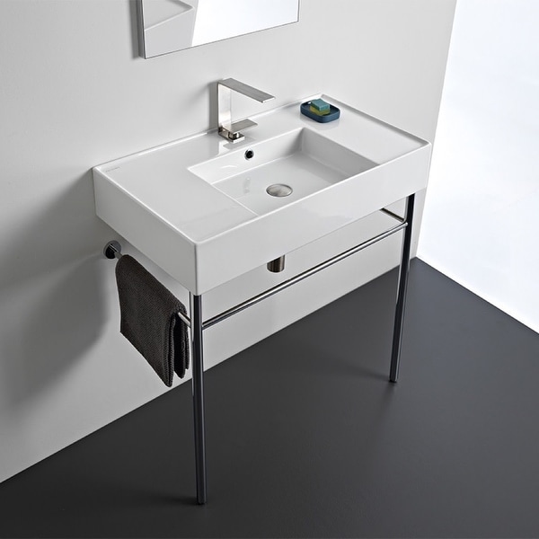 Nameeks Scarabeo 5123-CON Scarabeo Teorema 2.0 32" Rectangular Ceramic Console Bathroom Sink with Overflow