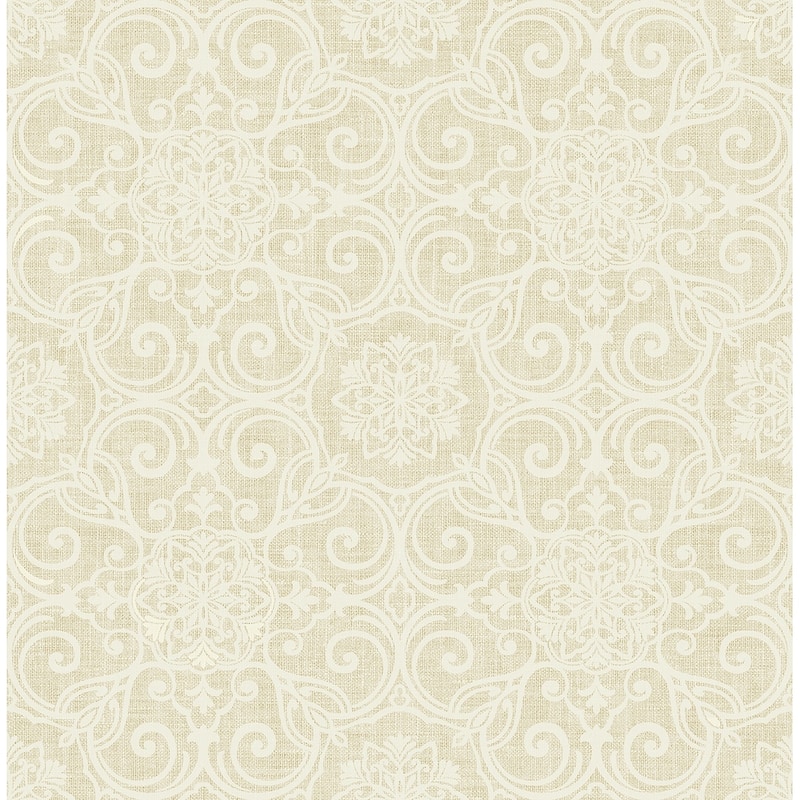 Seabrook Designs Cleo Ornamental Medallion Unpasted Wallpaper - 20.5 in. W x 33 ft. L - Metallic Sand