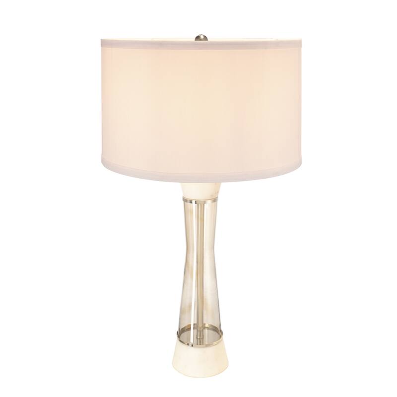 D15x30.2" White and Bronze Marble Table Lamp with Glass Cylinder