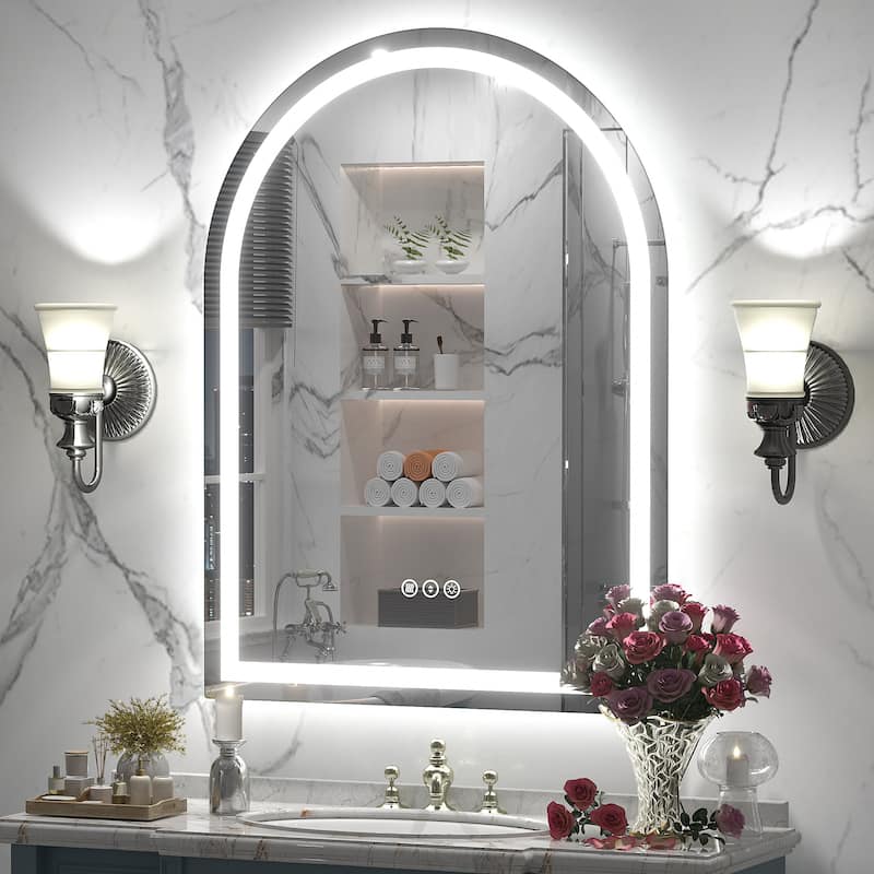 UL Certified Arched LED Anti-fog Tempered Glass Wall Bathroom Vanity Mirror - 40"x30" - Front and back light