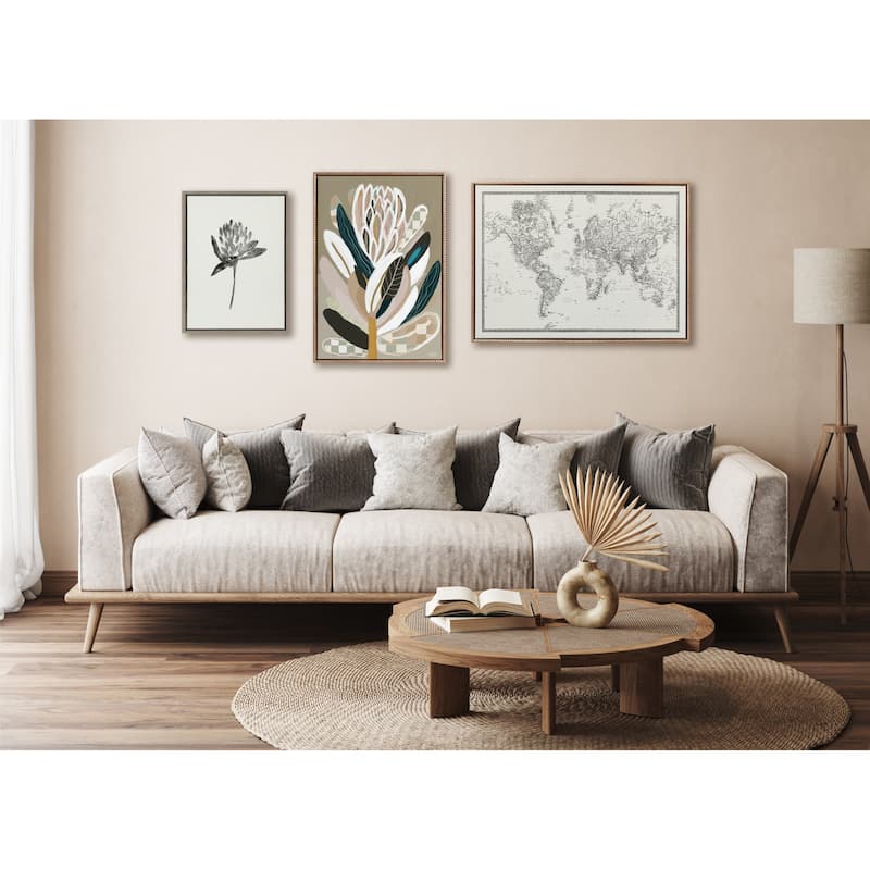 Kate and Laurel Sylvie Beaded Sage Protea Canvas by Inkheart Designs