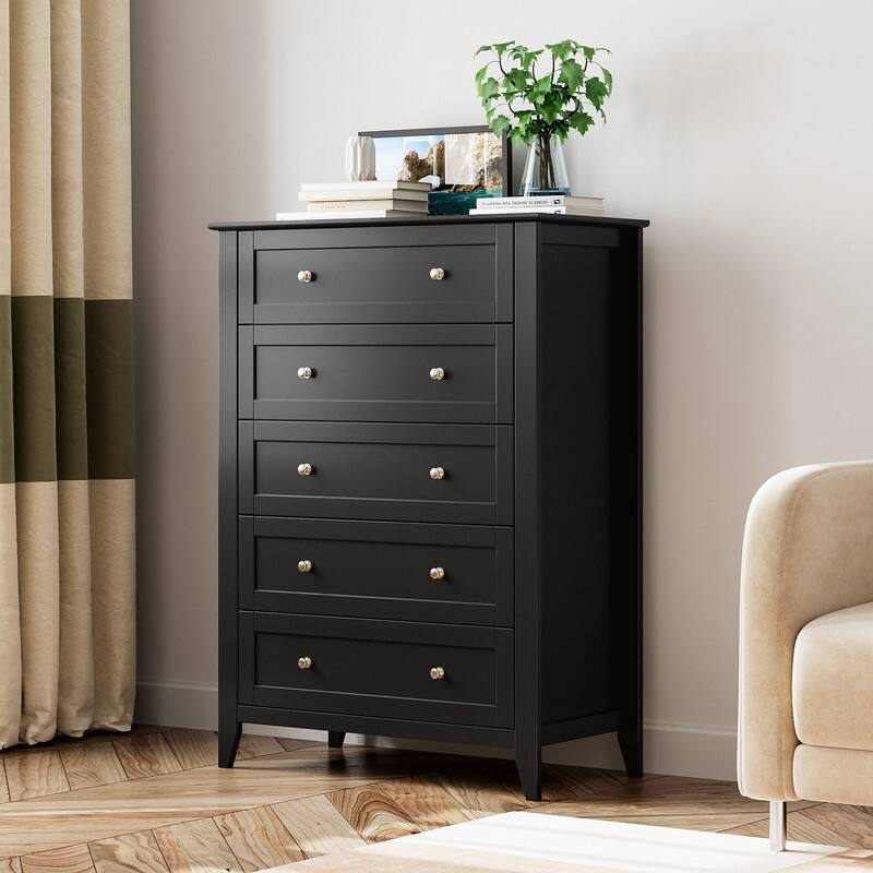5 Drawer Dresser with Deep Drawers and Nickel Round Handle