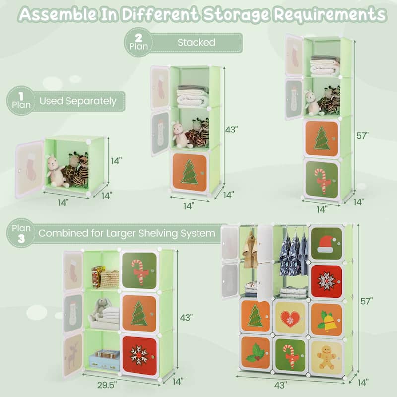 Costway 12-Cube Kids Wardrobe Baby Dresser Bedroom Armoire Clothes