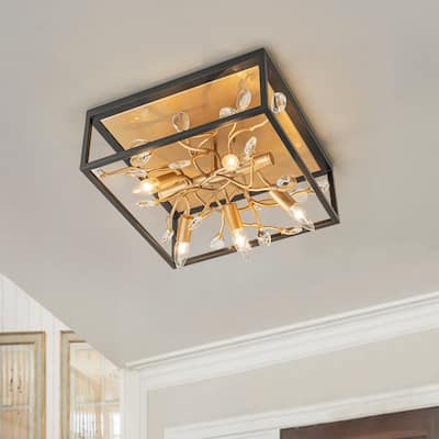 15.7'' W Ultra Modern 5-Light Square Cage Crystal Semi-Flush Mount
