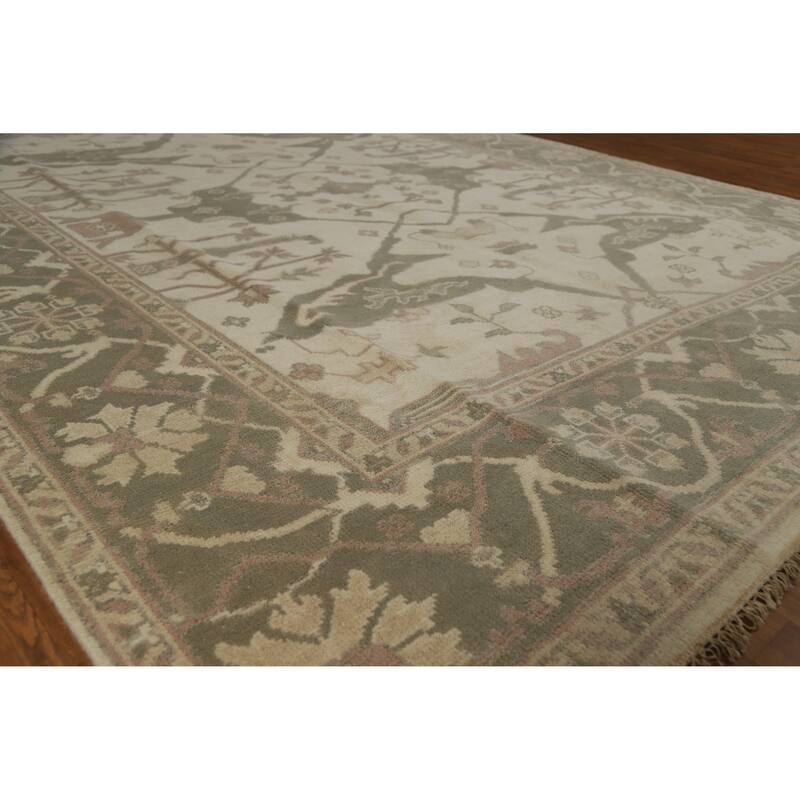 Earth Tone Oushak Indian Area Rug Handmade Oriental Floral Wool Carpet - 8'0" x 10'0" - Ivory/Beige - 8'0" x 10'0"