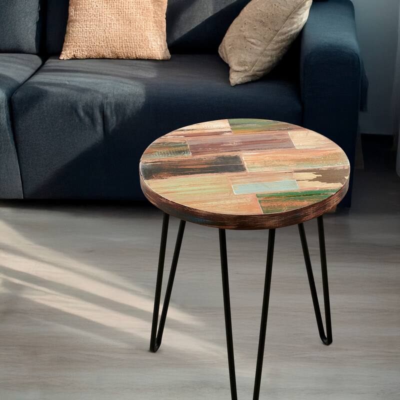 Greenage Reclaimed Wood End Table Living Room Night Stand Use - 16" x 16" x 20" Heigh - Brick Round