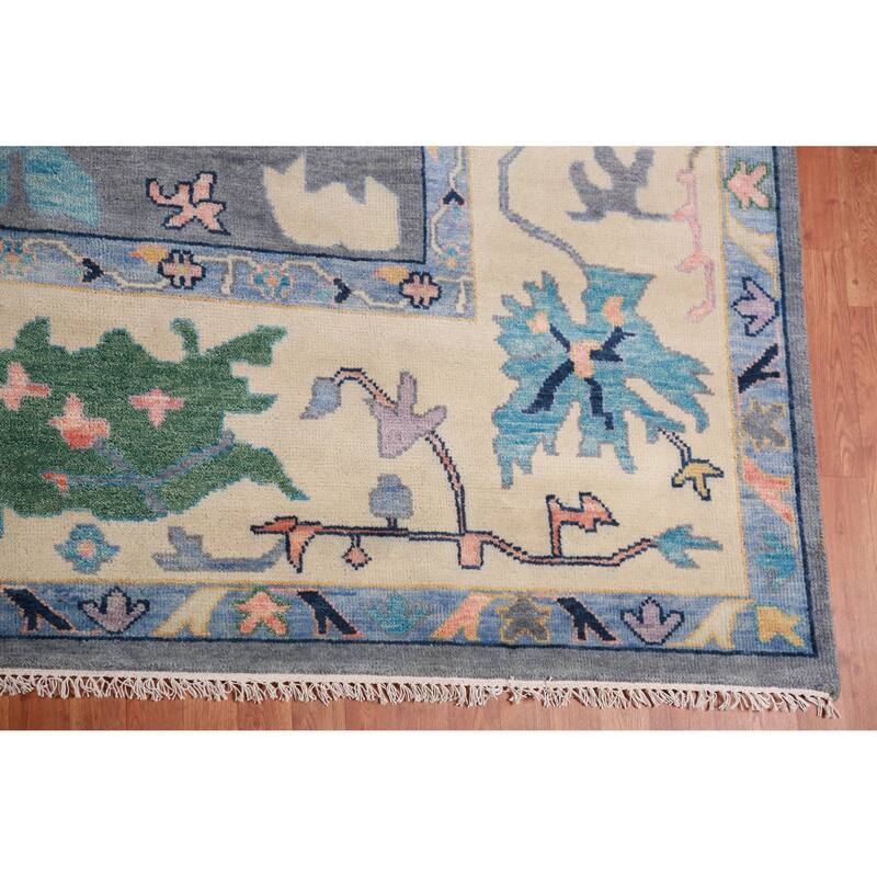 Gray Floral Oushak Indian Large Rug Handmade Wool Carpet - 11'9" x 14'11"