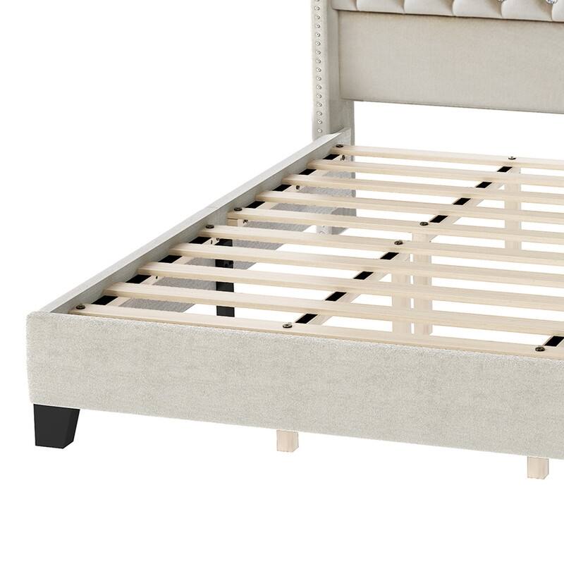 Moasis King Size Velvet Upholstered Bed Frame with Storage Headboard with USB Charging Stations
