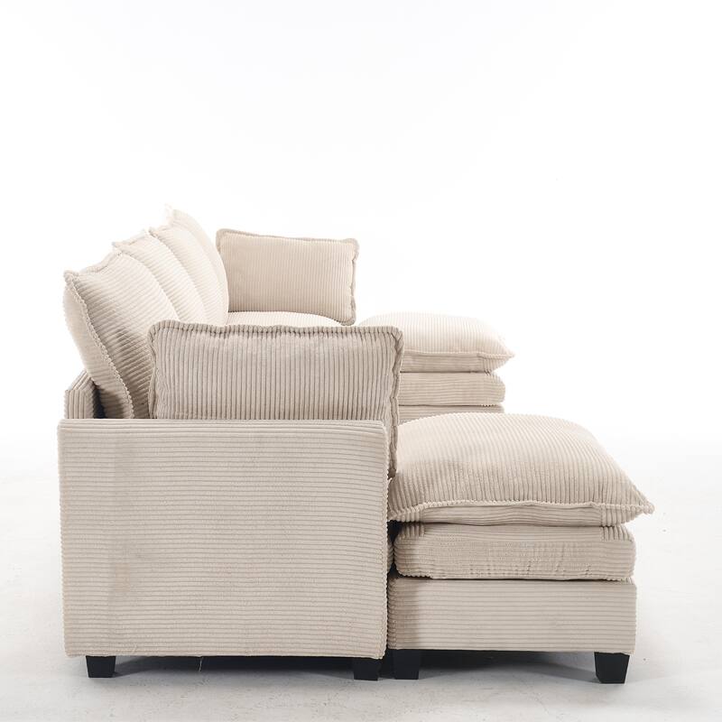 137" Velvet U-Shaped Sectional Sofa with 2 Ottomans, Deep Seat