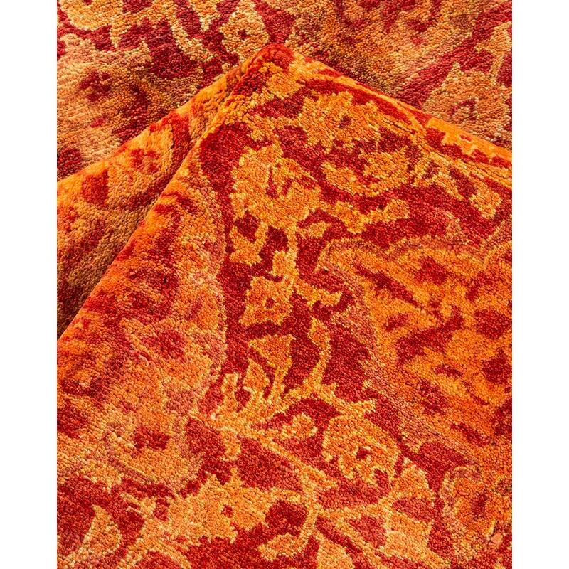 Overton Hand Knotted Wool Traditional Oriental Orange Round Area Rug - 6' x 9'