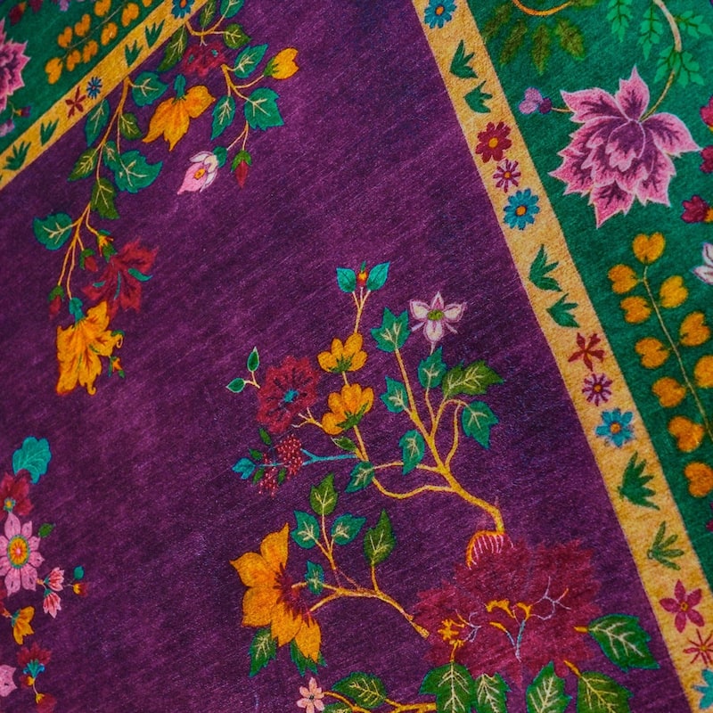 Rustic Floral Abstract Indoor Rug Purple Anti-slip & Washable