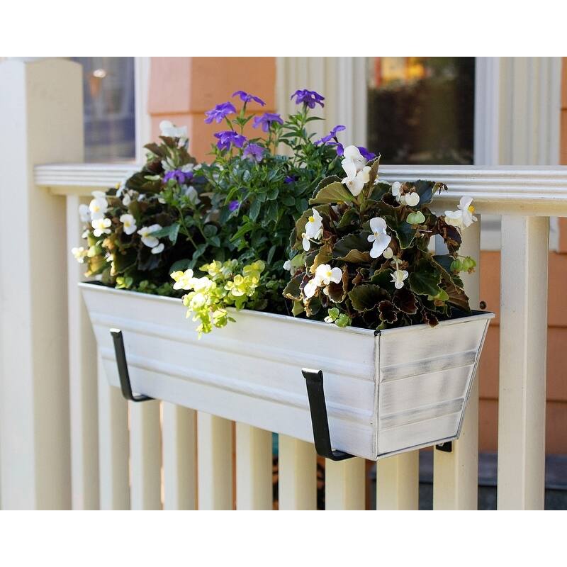 Achla Designs Small Galvanized Steel Flower Box Planter With Wall Brackets, 22 Inch Wide