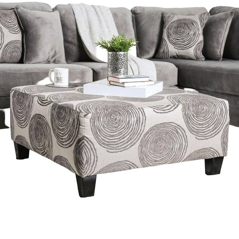 Transitional Style Pattern Finish Square Upholstery Ottoman Oversized Design Bun Legs - Gray