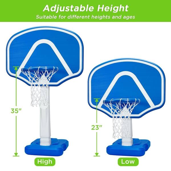 dimension image slide 0 of 2, Pool Basketball Hoop, 2 Adjustable Heights, Includes Poolside Water Basketball Hoop - 34x25x53in