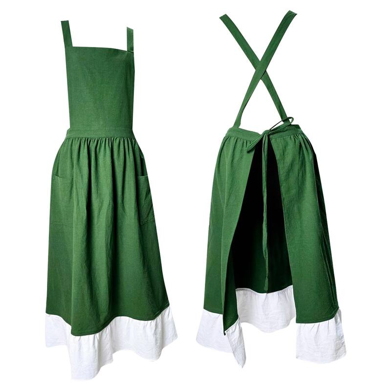 Vintage Cotton Linen Aprons Cross Back Aprons Dress with Pockets - 44.8 inch