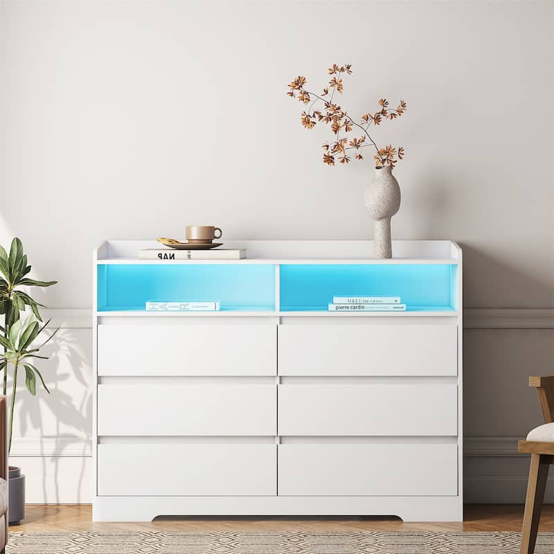 White Dresser for Bedroom with LED Lights