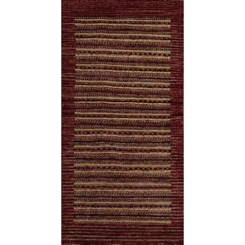 Hand Knotted Oriental 100% Wool Carpet Modern Stripe Red Gabbeh Area Rug - 5' 9'' X 2' 10''