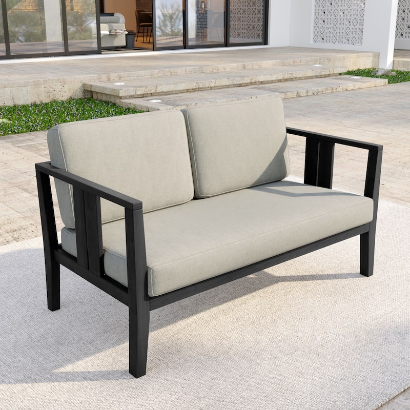 Casual Teak Wood Outdoor Patio Loveseat with Cushions