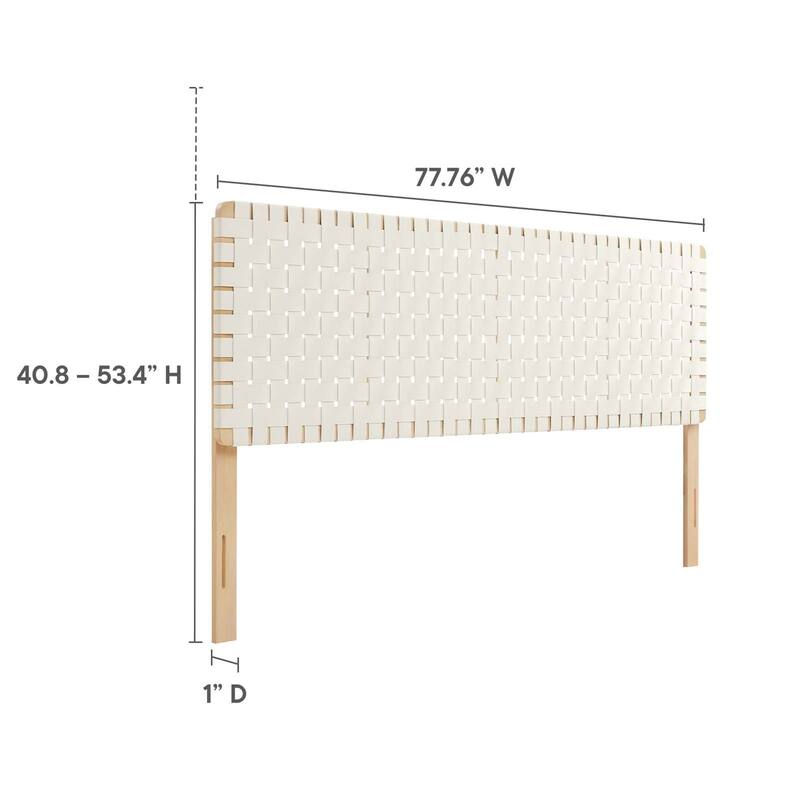 Ditmas Solid Wooden Off-White Leather Basket Weaved King Size Headboard