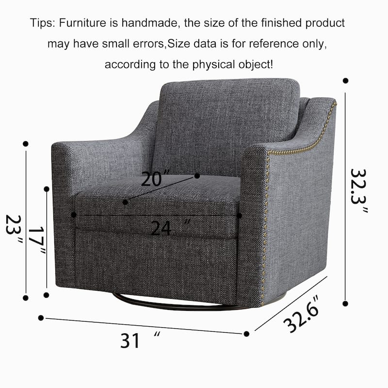 360 Degree Swivel Armchair Cotton Linen Skin-friendly Fabric Ergonomic Design Brass Nail Decorative