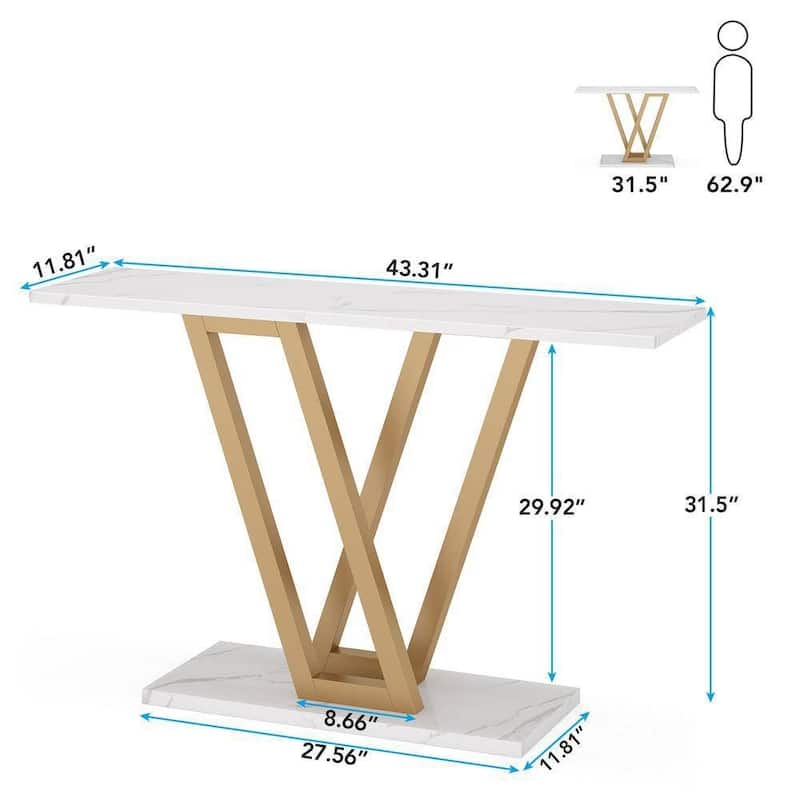 Multipurpose Living Room Console Table with Faux White Marble Top and Gold Metal Frame - 43.31''W x 11.81”D x 31.5”H