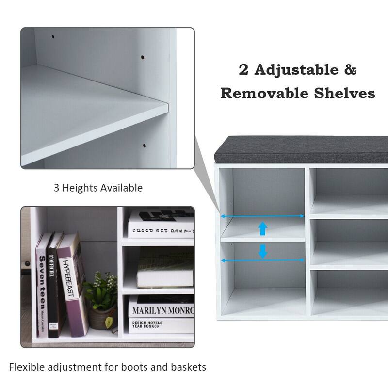 Gymax Entryway Padded Shoe Storage Bench 10-Cube Organizer Bench - 41'' x 12'' x 19''
