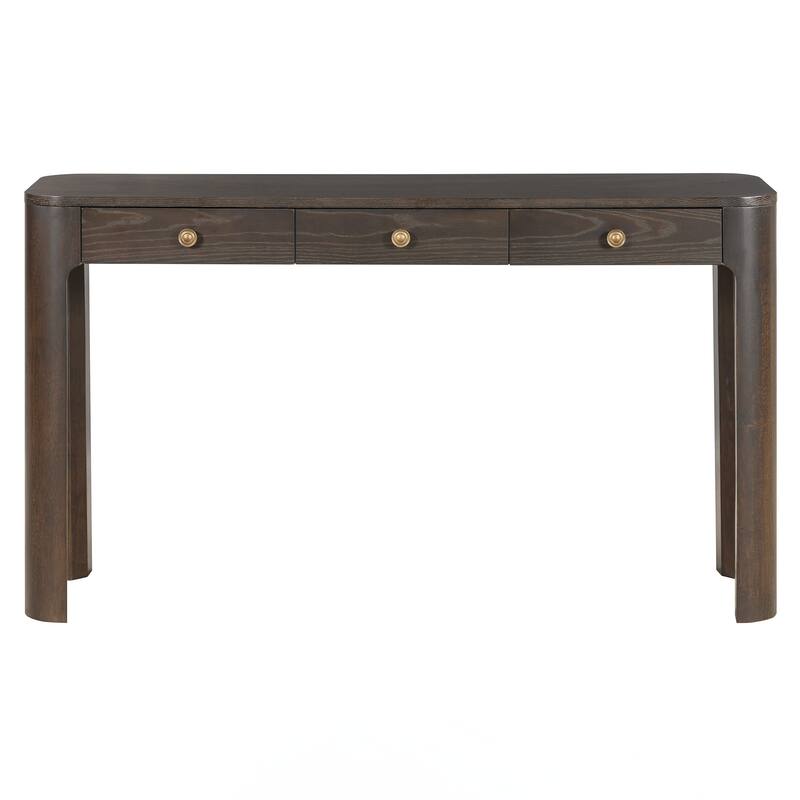 Console Table with Curved Corners for Safety, Entryway Table with 3 Concealed Drawers, Sturdy Sofa Table with Thick Legs