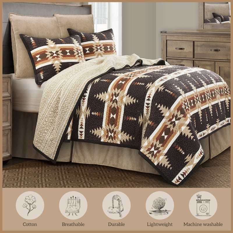 Paseo Road Yosemite Southwestern Aztec Bedding 3 Piece Reversible Quilt Set with Pillow Shams