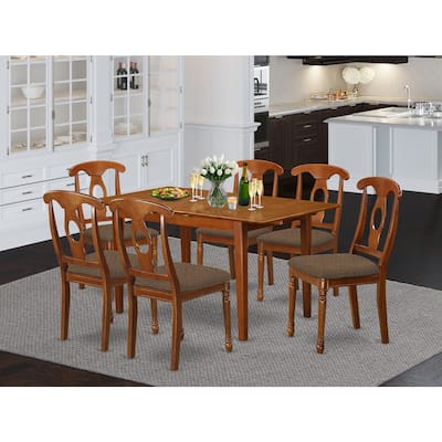 7 Piece Dinette Set - Rectangle Table with Leaf & 6 Fabric Chairs - Small Kitchen Dining Room Table