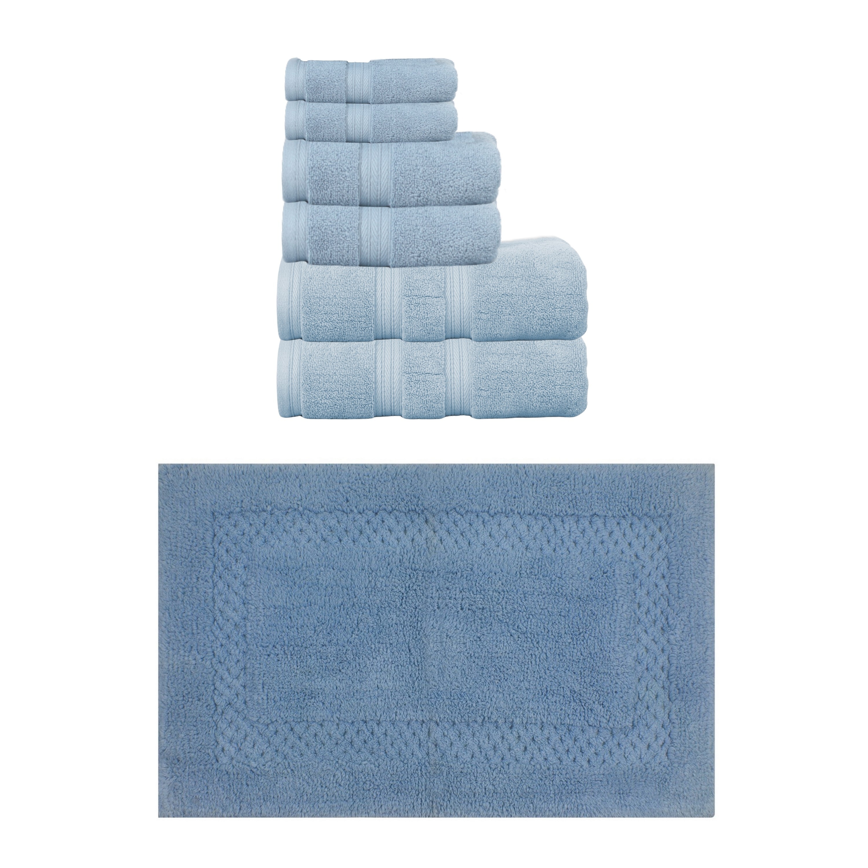 Home Weavers Classy Bath Mat 100% Soft Cotton 6 Pc Towel Set & 1 Pc 21x34" Bath Rug, Machine Washable & Non Slip (Set of 7)