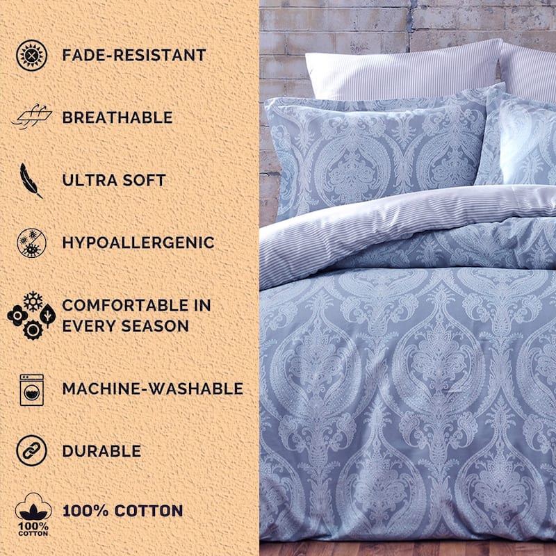 Bahar Baroque Azure Jacquard Cotton Duvet Set of 3