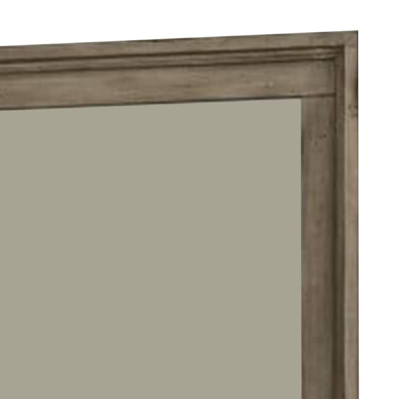 Wall Mirror with Beveled Molded Wooden Frame, Natural Brown