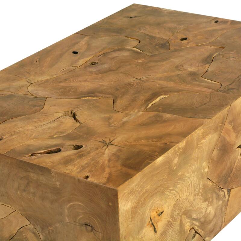 Scarlett 47-inch Rectangular Teak Root Block Style Coffee Table, Natural Finish