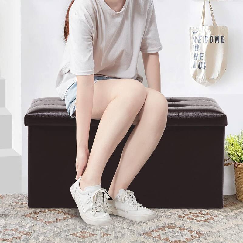 Folding Storage Ottoman Bench, Faux Leather Footrest Couch for Living Room, 30 inch Storage Bench with Padded Seat