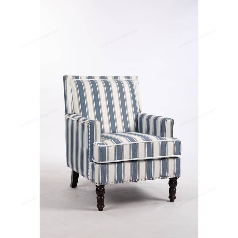 Linen Armchair with Blue and White Striped
