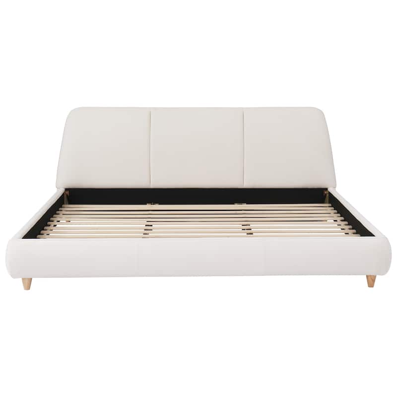 White Platform Bed Upholstered Bed Linen Fabric
