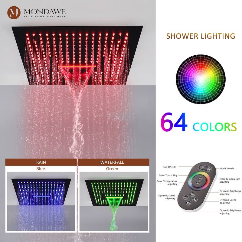 64 Colors LED Light and Music 4 Functions 5 Sprays Ceiling Mounted Thermostatic Shower System