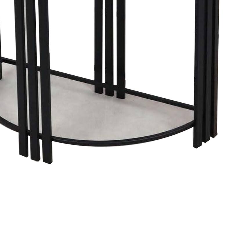 Wini Plant Stand Set of 2, Half Round Top with Curved Edges, Black Metal
