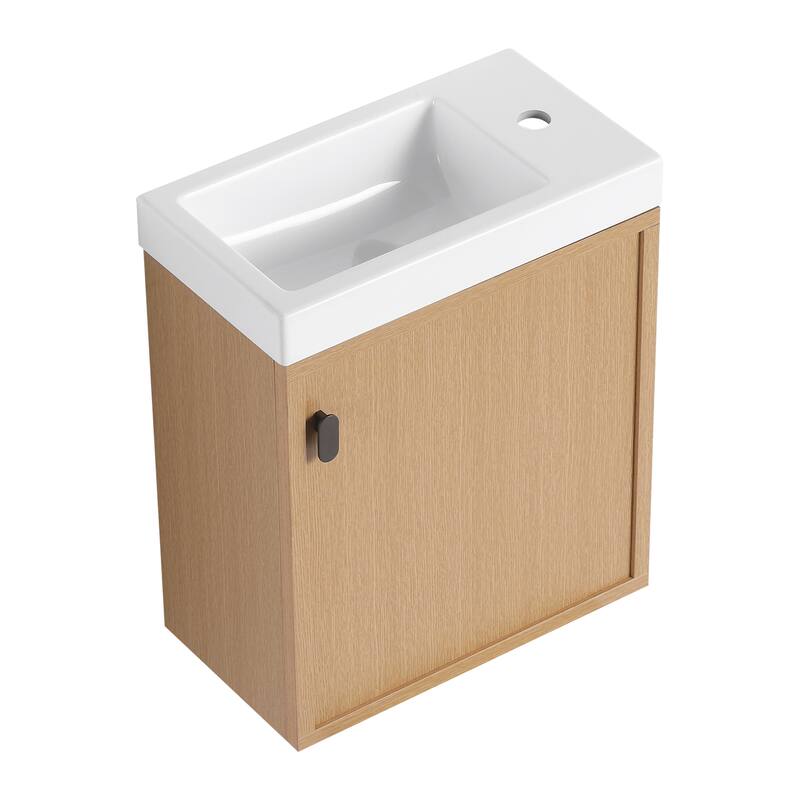 GDFStudio - Helsinki 18.5" Modern Wall-Mounted Bathroom Vanity Set with Resin Sink, Soft Closing Door & Antirust Hardware