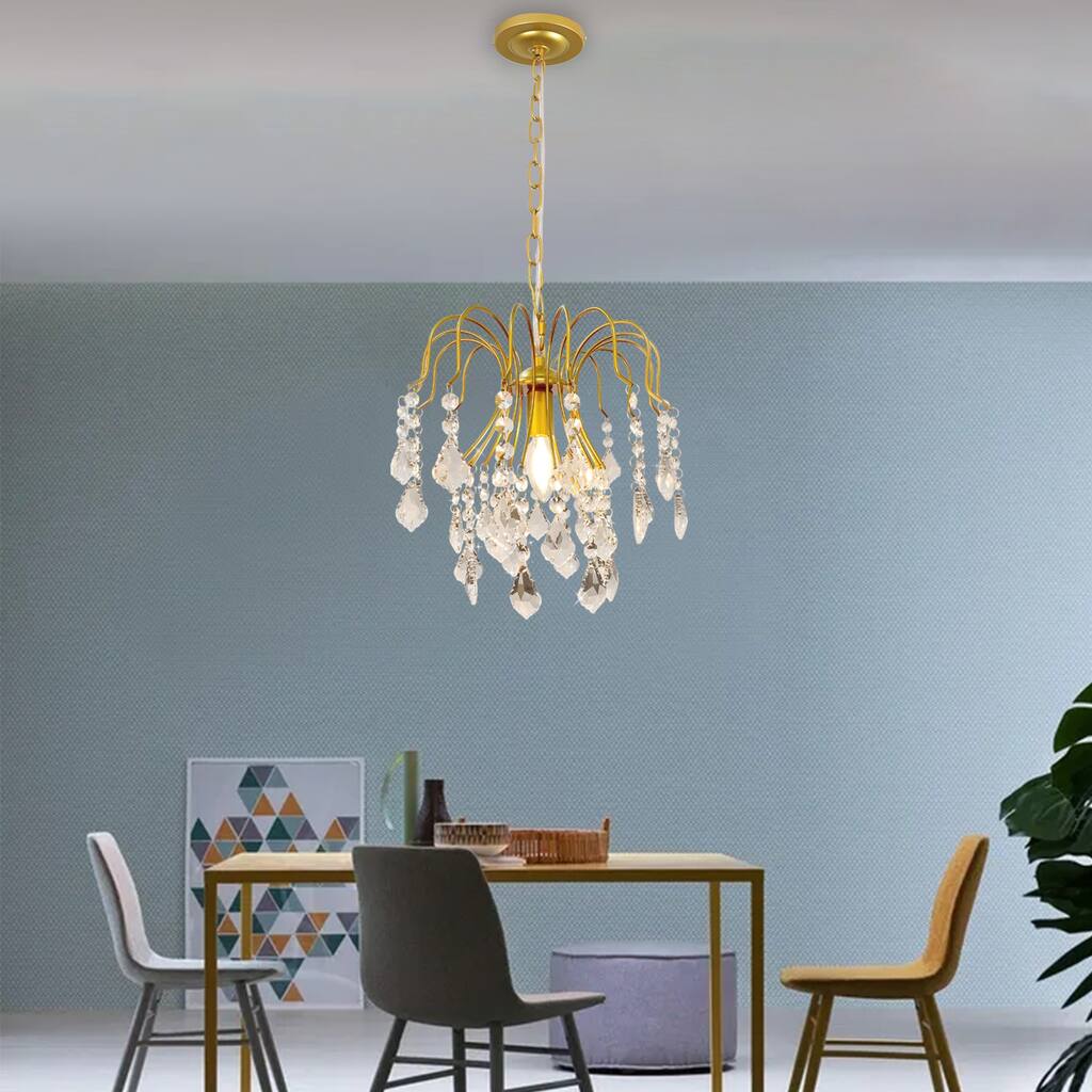 Luxury Crystal Chandelier Metal Pendant Light Fixture for Dining Room - Lampshade 11.4x13.4in