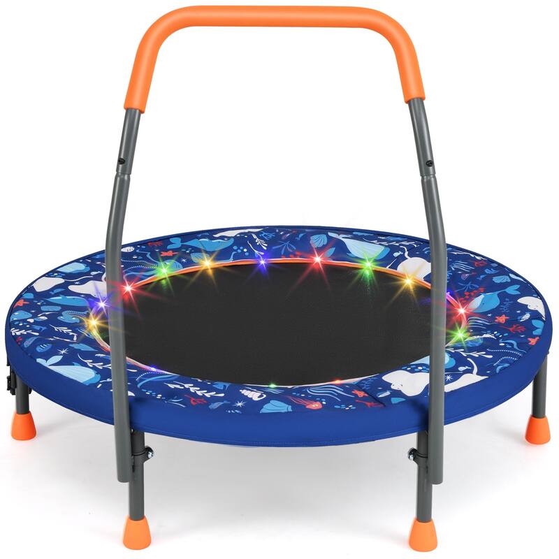 Gymax 36'' Foldable Kid Trampoline w/ 20 LED Lights Foam Handlebar