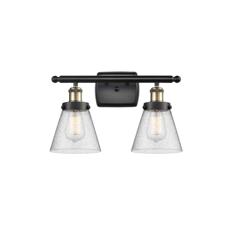 Innovations Lighting 916-2W-11-16 Cone Vanity Cone 2 Light 16" Wide - Black Antique Brass / Seedy